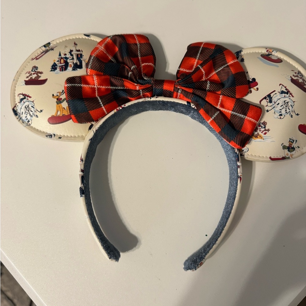 2019 Disneyland holiday Red Plaid Bow Mouse Ears Headband